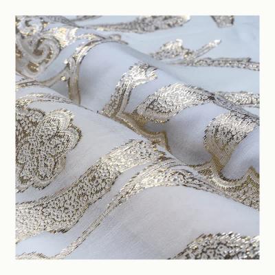 China Floral embroidery 82%silk 18%leather 180703 gold thread organic elegant lurex silk leather metallic fabric for sale