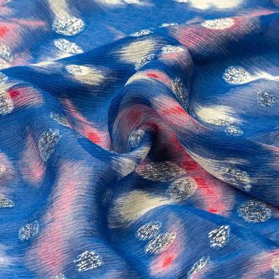 China Factory direct sales 94%silk organic printed silk metallic jacquard Lurex chiffon fabric for sale