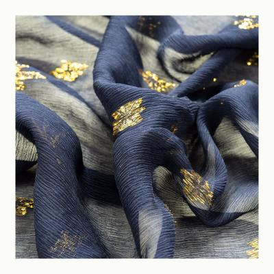 China Gold organic yarn printing 91%silk 9%leather silk lurex leather gold floral metallic fabric 190953 for sale