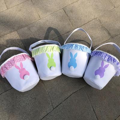 China 100% Eco-friendly Easter Egg Chasing Bunny Tail Bucket Bag Celebrate Easter Basket Canvas Festival Party Decoration for sale