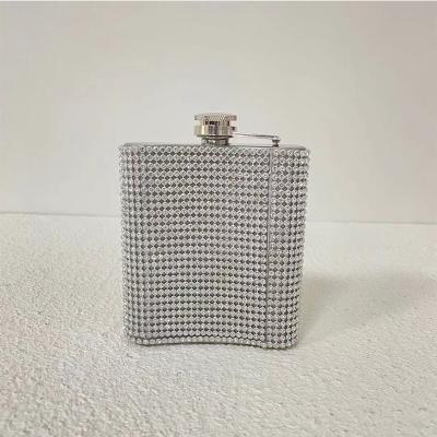 China Eco-Friendly Wine Jar Stainless Steel 7oz Rhinestone Hip Flask Vodka Jug Drinkware Sparkle Wine Bottle With Bling Diamond for sale