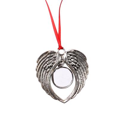 China 2021 Festival Decoration Sublimation Blanks Christmas Ornaments DIY Christmas Metal Angle Wings Christmas Tree Gift Pendants Ornament for sale