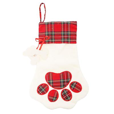 China Personalized Cat Dog Pets Stockings Xmas Plaid Eco-Friendly Materials 2021 Large Purses Paw Hanging Christmas Ornament Decorations Stocking Gift Bag for sale