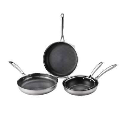 China Sustainable High Quality Non stick 304 Stainless Steel Deep Frying Pan Large Pot Kitchen Cookware Set for sale