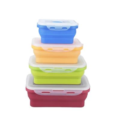 China Freshness Preservation folding silicone lunch box foldable silicone lunch box set silicone lunch bento box food container for sale