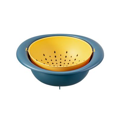 China QH6-0107 Plastic Multifunctional Kitchen Vegetable and Fruit Bowl Double Layer Drain Basket Storage for sale