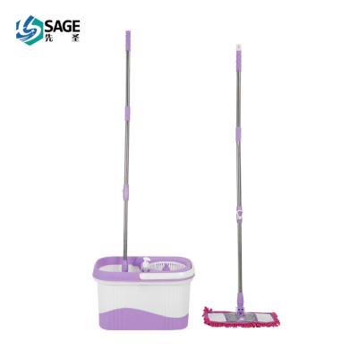 China Sustainable Household Cleaning Tools New And Round Bucket Flat Broom With 2 Sets Handles Rotating Broom for sale