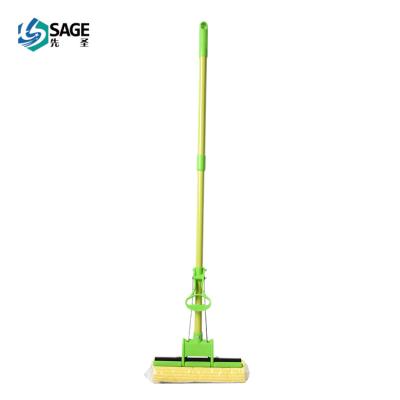 China Durable Iron Tube Household Sponge Mop Cotton Single Roller Clean Hand-Wash Absorbent Retractable Mop for sale