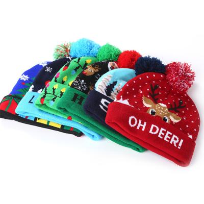 China COMMON LOT FOR SALE! 2022 New Years LED Knitted Christmas Hat Light Up Illuminate Warm Beanie Hat For Kids Adults New Year Xmas Decor for sale