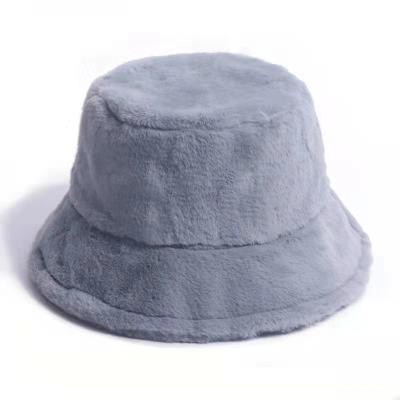 China Custom Made Thick Fluffy Rabbit Fur Bucket Hat Winter Fisherman Fur Hats Solid Color Eco-Friendly Warmth for sale