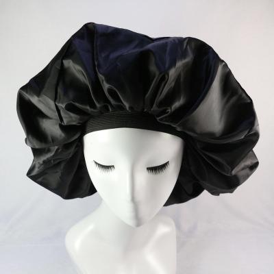 China Eco-Friendly Large Satin Night Sleep Hair Hood Cap Wide Head Cover Band Adjustable Hats K1685 for sale