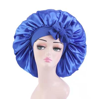 China Large Queen Satin Bonnet Image Hair Bonnet Night Silk Sleep Cap Wide Stretch Tie Band Hood For Women Curly Hair for sale