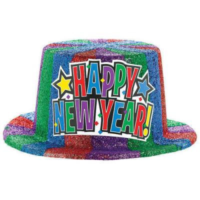 China Character Happy New Years Eve Party Celebration Happy New Year Glitter Top Hat for sale