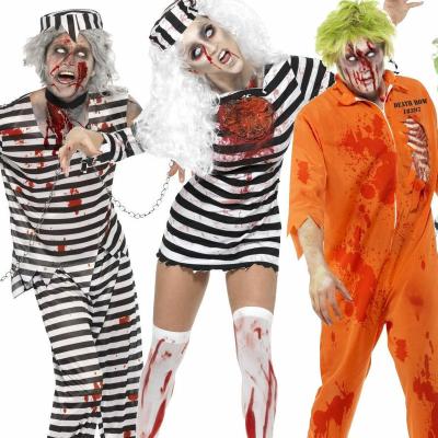 China Polyester Ladies Zombie Convict Costume Prisoner Backslider Halloween Costume Men New for sale