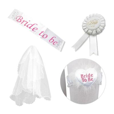 China Baclelorette Bridal Shower / Bride Party To Be Bridal Veil Sash Rosette Badge Leg Garter Hen Night Party Kit Set CA129 for sale