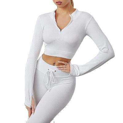 China High Quality Women's Long Sleeve Bodybuilder Yoga Clothing Tops Sports Gaiters Slim Fit Round Neck Shirt Breathable for sale