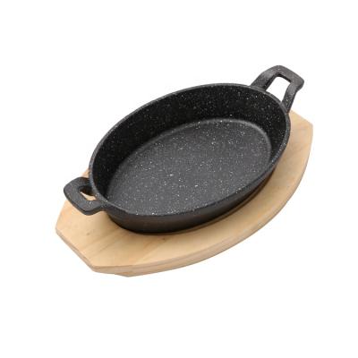 China New Viable Hot Selling Amazon Cast Iron Steak Sizzling Pan With Wooden Tray for sale