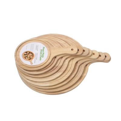 China Viable Customized Size Round Plate Restaurant Wooden Pizza Dish Wholesale Dinner Dish With Handle for sale