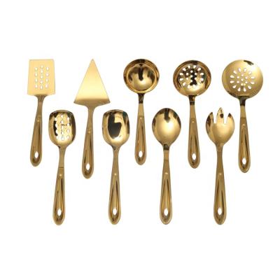 China Sustainable High Quality Stainless Steel Gold Kitchen Utensil Set 9 Piece Heat Resistant Kitchen Gadgets for sale