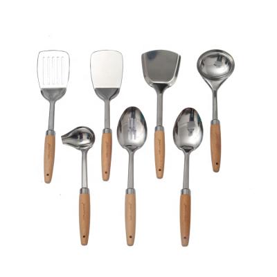 China New Design Custom 7pcs Sustainable Wood Handle Stainless Steel Kitchen Utensils Set Pocket Spoon Spatula for sale