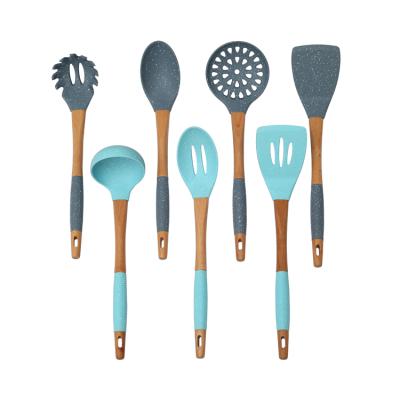 China Sustainable Silicone Cookware Set Eco Friendly Natural Wooden Kitchen Utensils BPA Free Cooking Tools for sale