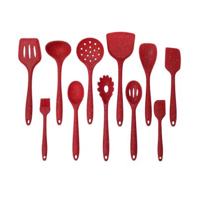 China Sustainable Exquisite Workmanship High Temperature Resistant 11 Pieces Set Red Silicone Cooking Cookware Set for sale