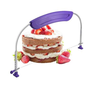 China Professional Adjustable Cake Cutter Cake Leveler Slicer with Stainless Steel Wires and Purple Handle for Layer Cakes Baking Tool for sale