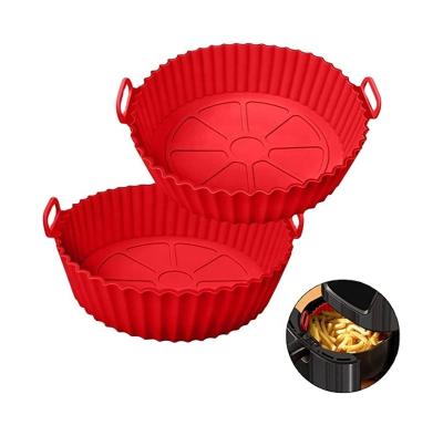 China Viable Reusable Air Fryer Pot Food Grade Silicone Air Fryer Silicone Liners Collapsible Non Stick Easy Clean Air Fryer Mat With Handle for sale