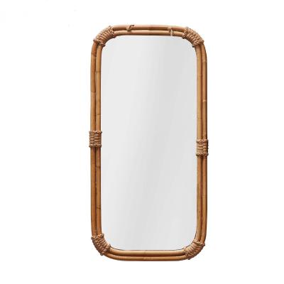 China Bedroom Dressing Mirror Style Floor Stand Rustic Rustic Rattan Framed Full Length Mirror for sale