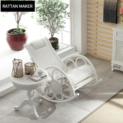 China Adjustable Luxury White Rattan Living Room Chair Balcony Wicker Leisure Set (Others) Rocking Chairs With Coffee Table for sale