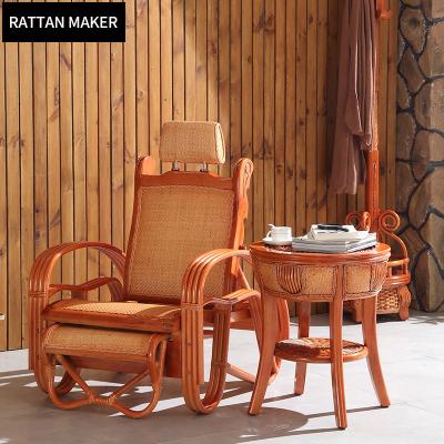 China Traditional Classic Design Patio Set Rattan Chair Leisure Lounge Chair Sun Lounger Solid Wood Outdoor Sofa Furniture for sale