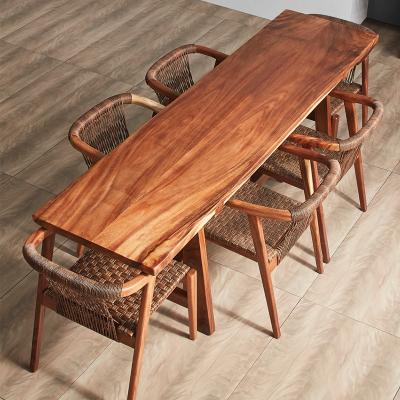 China Top Popular Style Walnut Walnut Wood Dining Table Set With Iron Metal Frame 4chair Set Dining Room Set For Kitchen Home Restaurant for sale