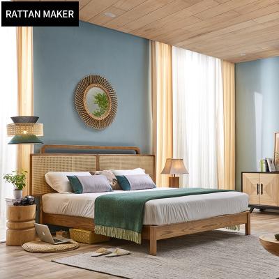 China Factory Direct Home Modern Rattan Bedroom Furniture Adjustable Wooden Double Bed (Other) for sale