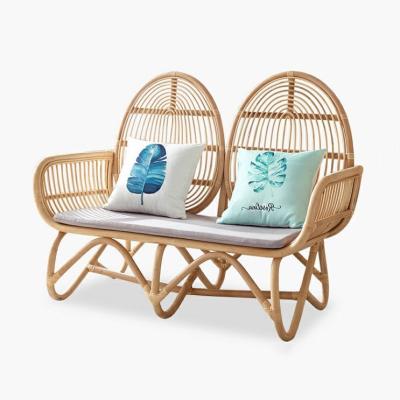 China (Other) Nordic Style Living Room Balcony Leisure Love Sofa Natural Rattan Wicker Double Adjustable Sofa for sale