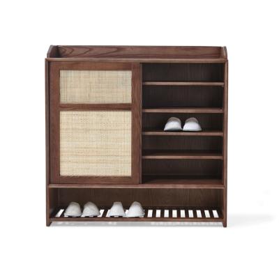 China New Design Living Room Adjustable Natural Rattan Side Cabinet Solid Wood Bedroom Storage Shoe Rack Cabinet (Other) for sale