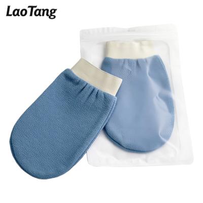 China EXFOLIATE Double Layer High Quality Body Goods Fast Shipping Free Sample Dead Skin Remover Body Peeling Exfoliating Gloves for sale