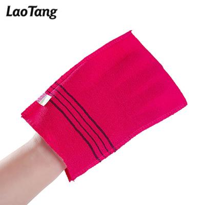 China EXFOLIATING Custom Logo Korean Beauty Skin X-Large Viscos Exfoliating Strong Bath Towel Gloves Scrub Wash Clothes for sale