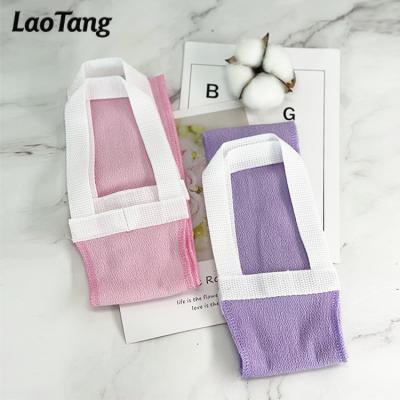 China EXFOLIATE colorful exfoliating back shower viscose scrubber foldable back shower belt for sale