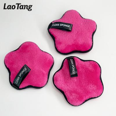 China Solvent Logo Microfiber Cotton Makeup Remover Custom Cleansing Sponge Facial Reusable Face Cleansing Sponge for sale