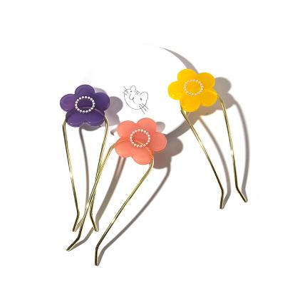 China Girls Hair Accessary 2021 New Design Acetate Sun Flower Hair Fork For Women Manufacturer U Shape Hair Fork Accessories Ladies Girls Custom Hairpin for sale