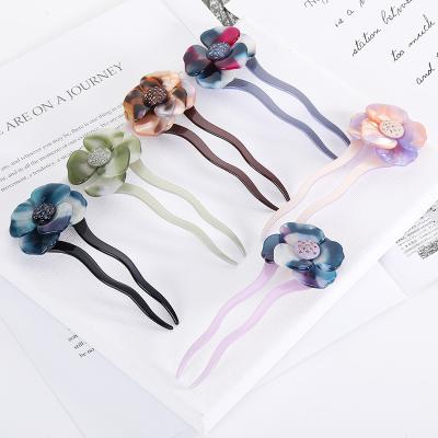 China Simple coiled hairpin hairpin Japanese and Korean girls' hair acetate and fashionable hairpin U-shaped hairpin flower coiled hair new by temperament for sale