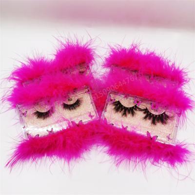 China Wholesale Thick Luxury Eyelash Packaging Box Pink Customized Feather Butterfly And Pink Logo Acrylic Lash Case Sliding Box for sale