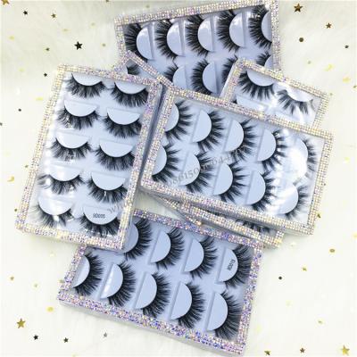 China Natural Long 5 Pairs Eye Lashes With Bling Diamond Lashbook 3D Glitter Custom False Eyelashes With Rhinestone Lashbook Packaging for sale