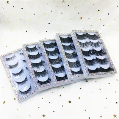 China New 2021 Natural Long Diamond Glitter Eyelash Book Custom Fake Stone Lashbox for 5 Pairs 3D Faux Mink Hair False Eyelashes with Rhinestones for sale