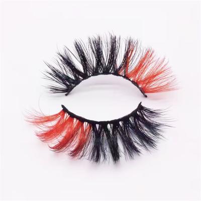 China Wholesale Thick Colored Eyelashes Fluffy Colored Eyelash Strips Natural Color Red White Pink Mink Eyelash Vendor Blue Green 20 Millimeters for sale