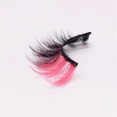 China Custom Hand Made Wholesale Thick Mink Eyelashes Faux Mink Lash Natural Pink 2 Color Toned White Blue Green Lashes With Color Ends for sale