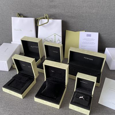 China Luxury Plastic Leather Organizer Earring Vancleef Alham Velvet Case Jewelry Packaging Gift Boxes Travel VAC Jewelry Leather Box for sale