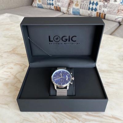 China High End Leather Smart Watch Gift Packaging Box Custom Design Logo PU Black Cardboard Paper Flip Watch Gift Boxes Watch Gift Boxes for sale