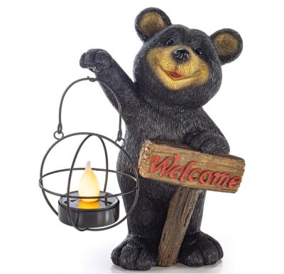 China Europe Bear Brown Welcome Sign Resin Ornaments Home Garden Resin Ornaments Home Simulation Resin Animal Ornaments for sale