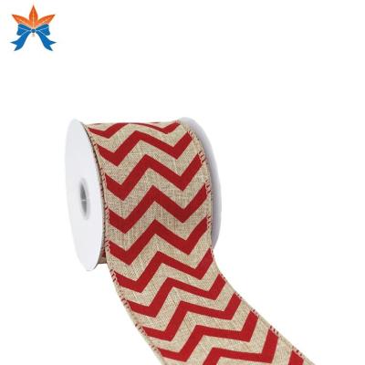 China Tan Faux Cable Jute with Red Chevron Cabled Independence Day Ribbon for sale